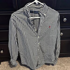 Ralph Lauren Black & White Gingham Button-Down Shirt with Red Pony